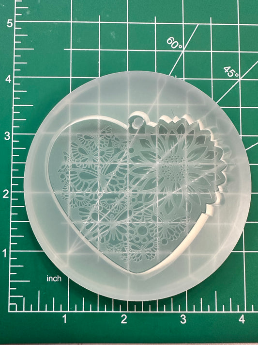 Sunflower Butterfly Heart Keychain Mold