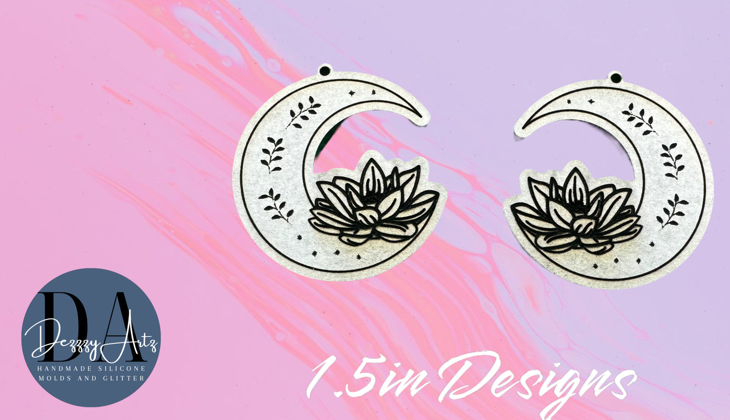 Lotus Crescent Moon Earrings Silicone Mold